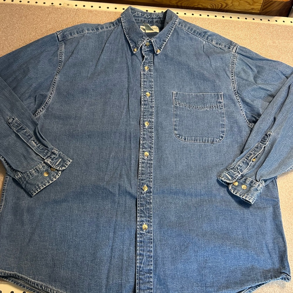Eddie Bauer‎ Men's Casual Blue Denim Button Down Shirt-XL